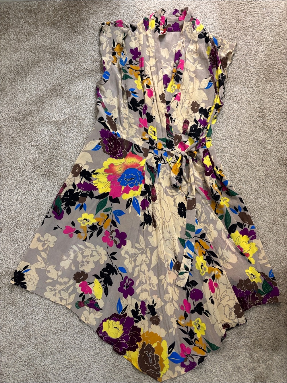 Anthropology Women’s 100% Silk Floral V-Neck Wrap Mini Dress Size S